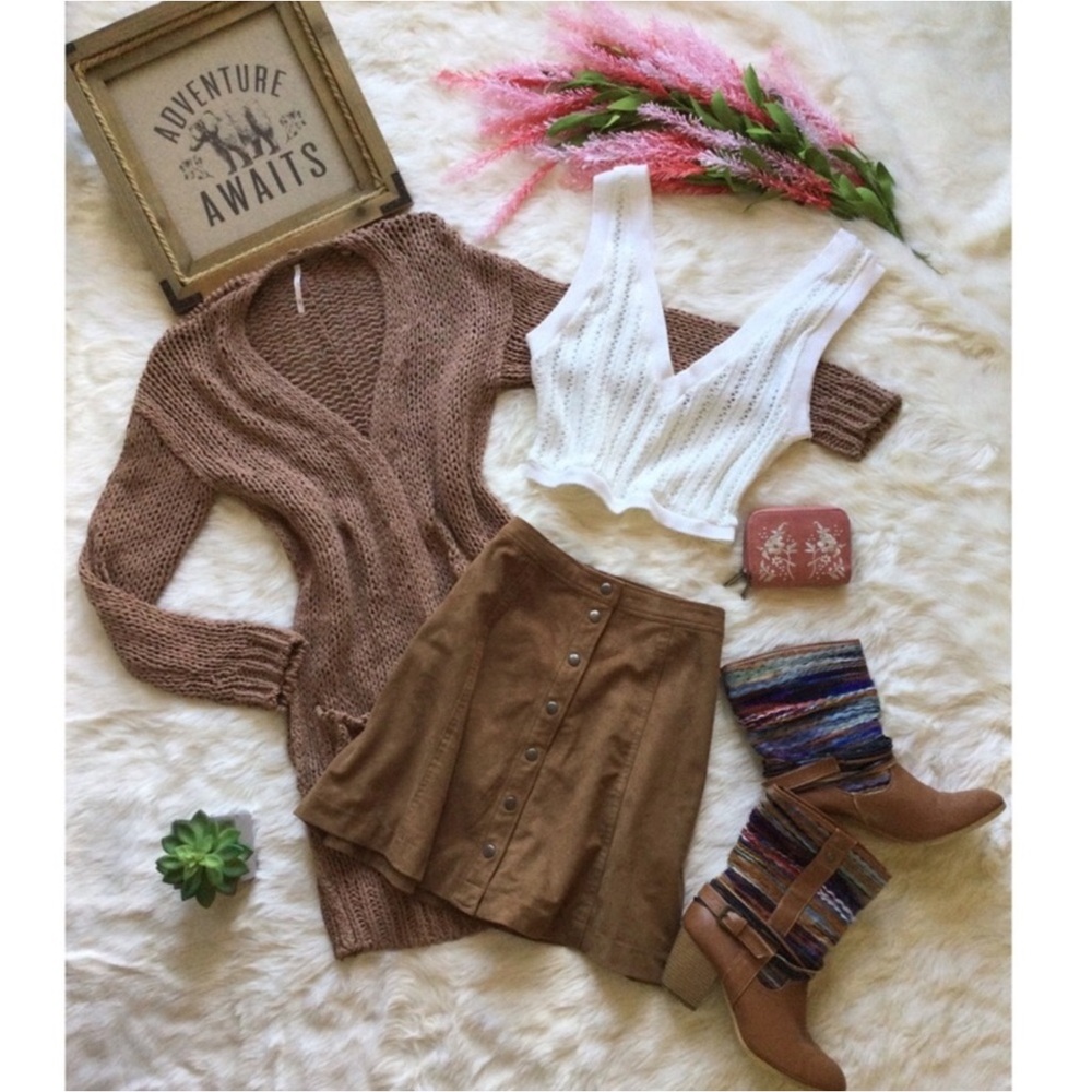Abercrombie & Fitch Brown Vegan Suede Skirt Sz 4 Small Western Town & Country